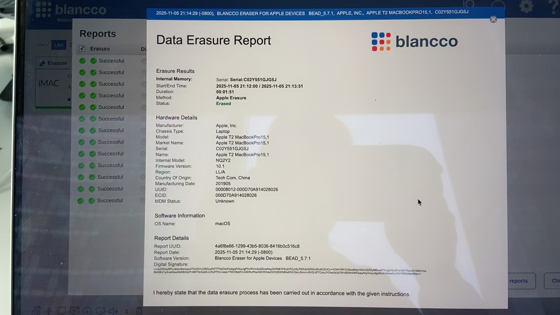 ITAD certificate and evidence package sample